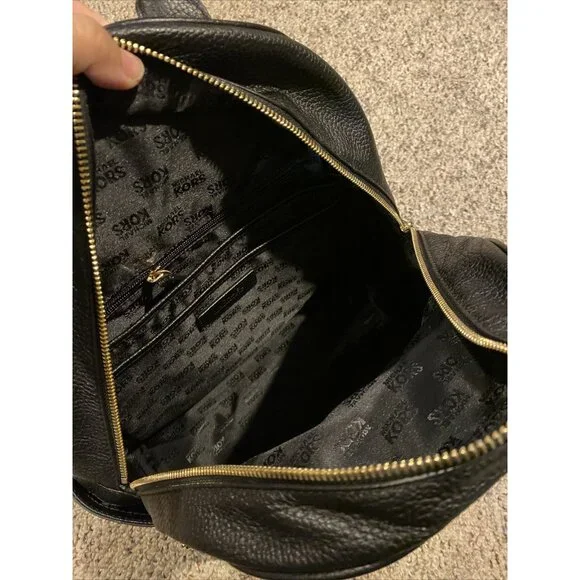 Michael Kors Black Leather Abbey Backpack Black Gold